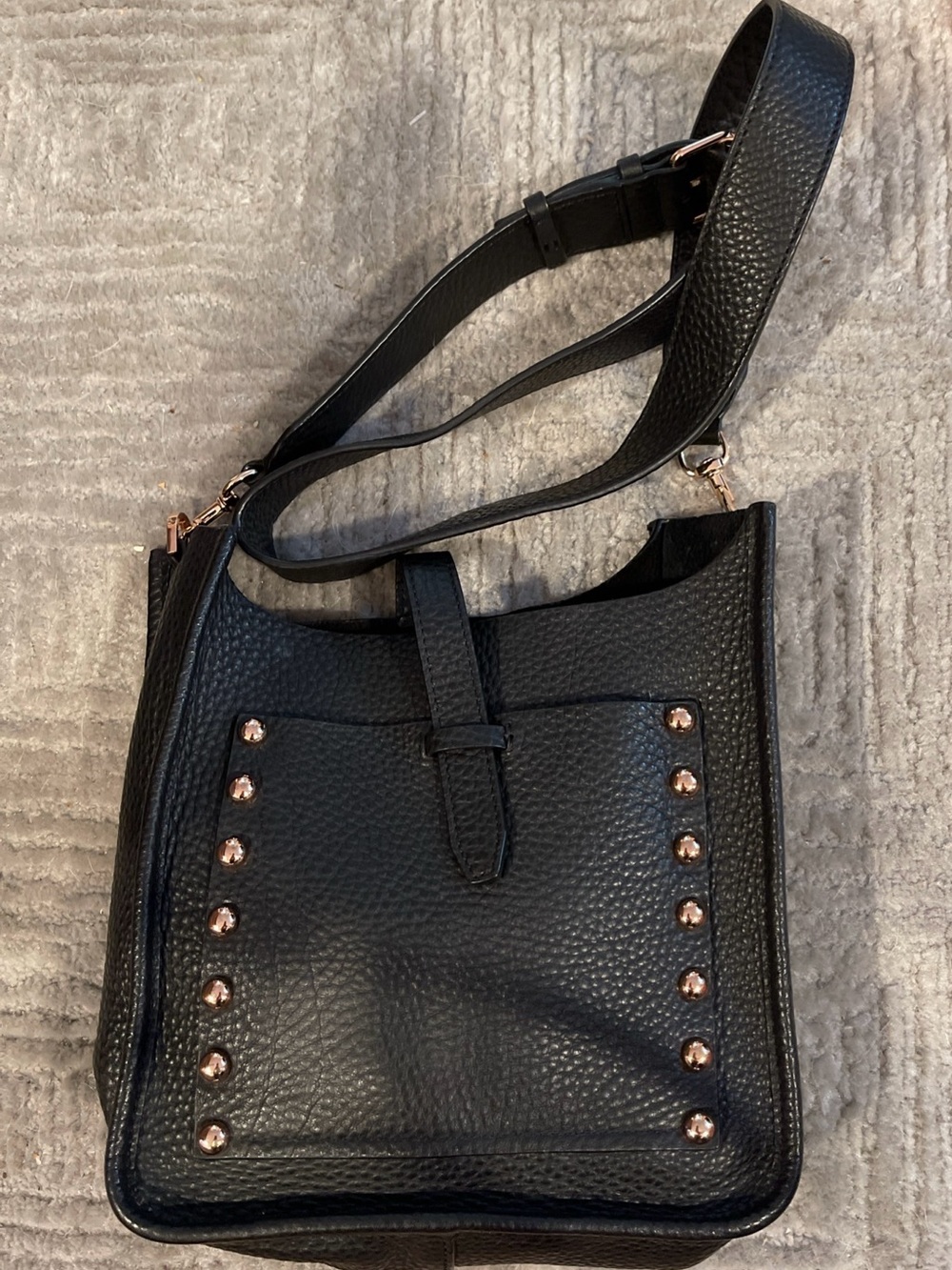 Rebecca Minkoff Black Pebbled Leather Shoulder Bag with Gold Hardware